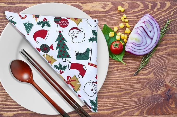 Urban Villa Cloth Napkins Set of 12 20x20 100% Cotton Hemstitch Napkins Cloth Washable Durable Reusable Absorbent Table Dinner Napkins Cloth for Christmas Hotel Lunch Restaurant Weddings Parties–Santa