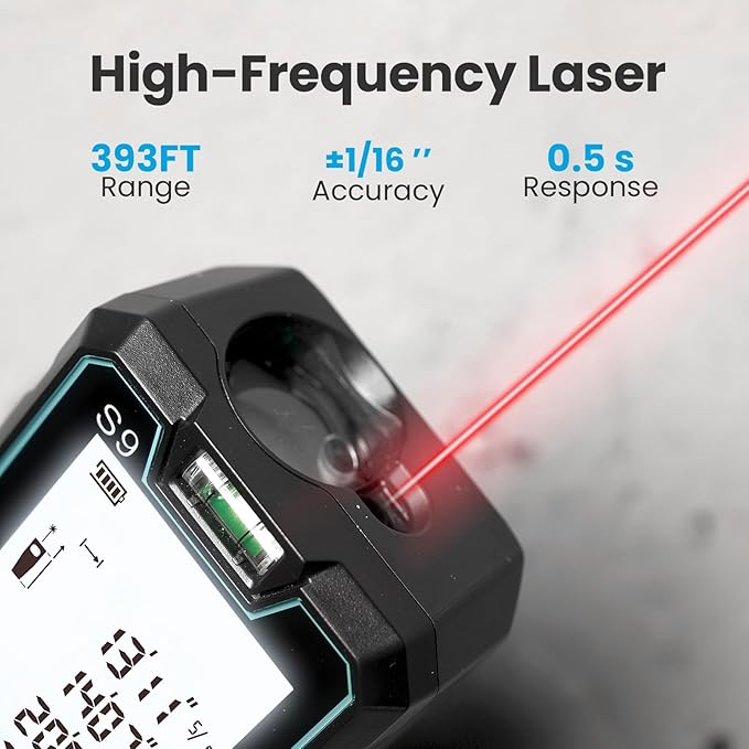 ACEGMET Laser Measure, 393ft/120m Laser Measurement Tool, Laser Measuring Tool with 2 Bubble Levels, LCD Backlit Display, IP54 Waterproof, Pythagorean Mode for Distance, Area, Volume