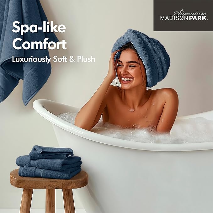 Madison Park 800GSM Bath Sheet Towel Oversized 34" x 68" 2 Pack 100% Cotton Bath Towel Set Highly Absorbent Hotel Spa Quality for Bathroom, Slate Blue