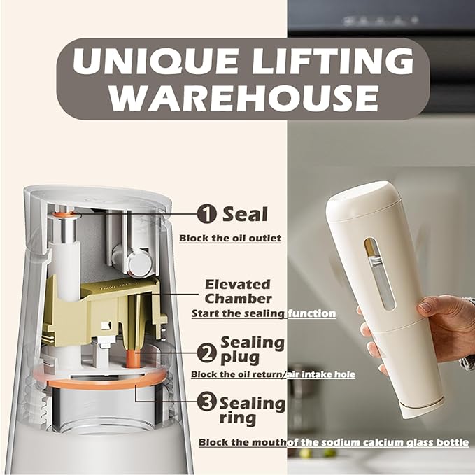 3-Seal Lock Oil & Vinegar Dispenser, 16oz Heat Insulated Bottle, 304 Stainless Steel No-Drip Spout.(Kitchen) Airtight for Olive Oil, Vinegar, Soy Sauce
