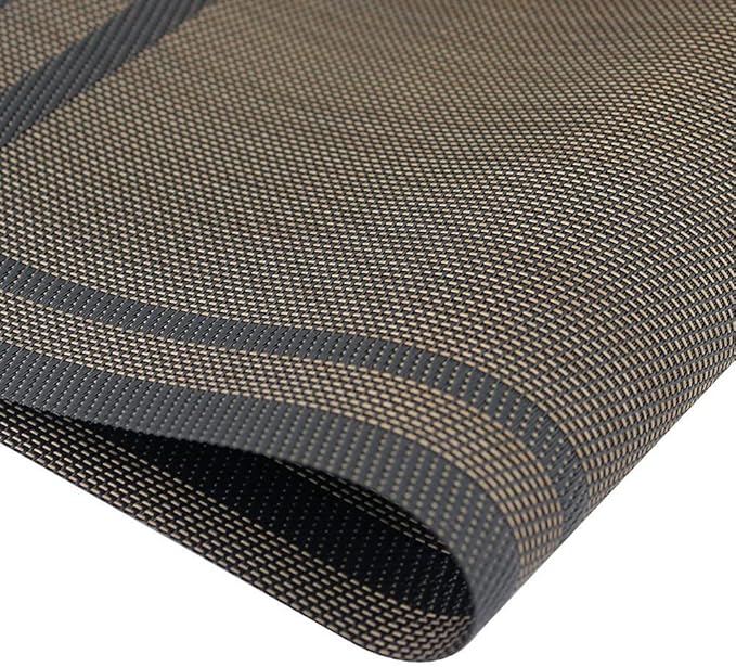 DACHUI Placemats Set of 6, Linen Look Woven Place Mats, Water Resistant, Heat Resistant, Washable, Durable Table Mats (Black Gold)