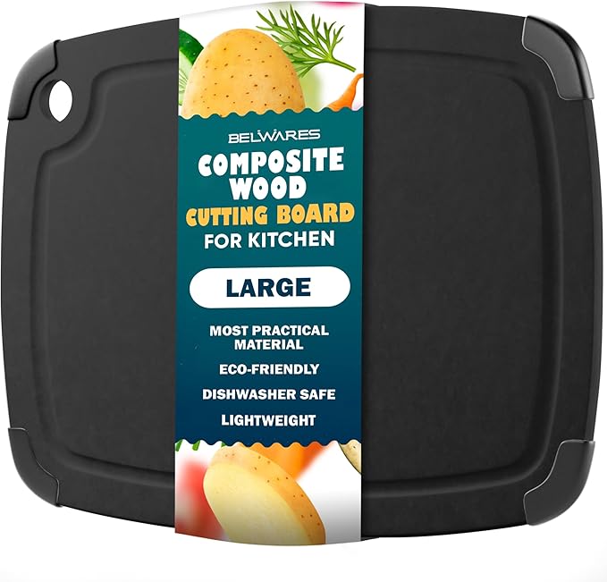 Dishwasher Safe Cutting Boards for Kitchen - Large 14.5" x 11.25" Composite Wood Chopping Board with Juice Groove, Non-Slip Feet & Lightweight Eco-Friendly Design - Slate Black