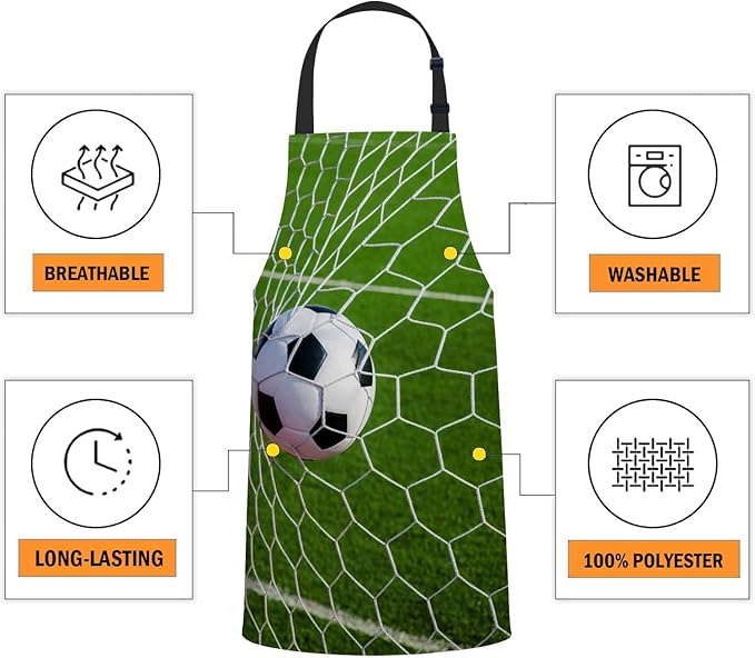 oFloral Soccer Football in Goal Net Bib Apron with Adjustable Neck for Men Women,Suitable for Home Kitchen Cooking Waitress Chef Grill Bistro Baking BBQ Apron