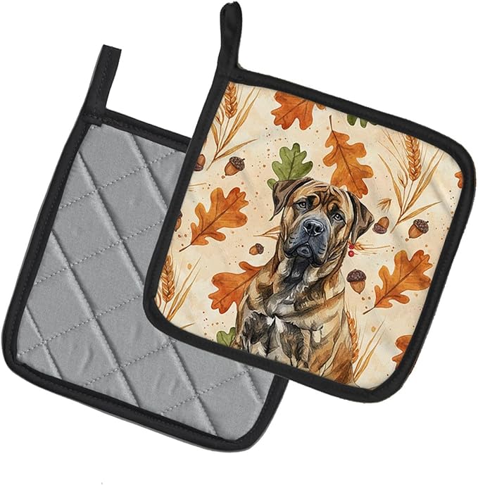 Caroline's Treasures Brindle Boerboel Heirloom Fall Pair of Pot Holders Pair 7.5x7.5 Quilted Insulated Hot Pads Decorative Kitchen Gift Made in USA