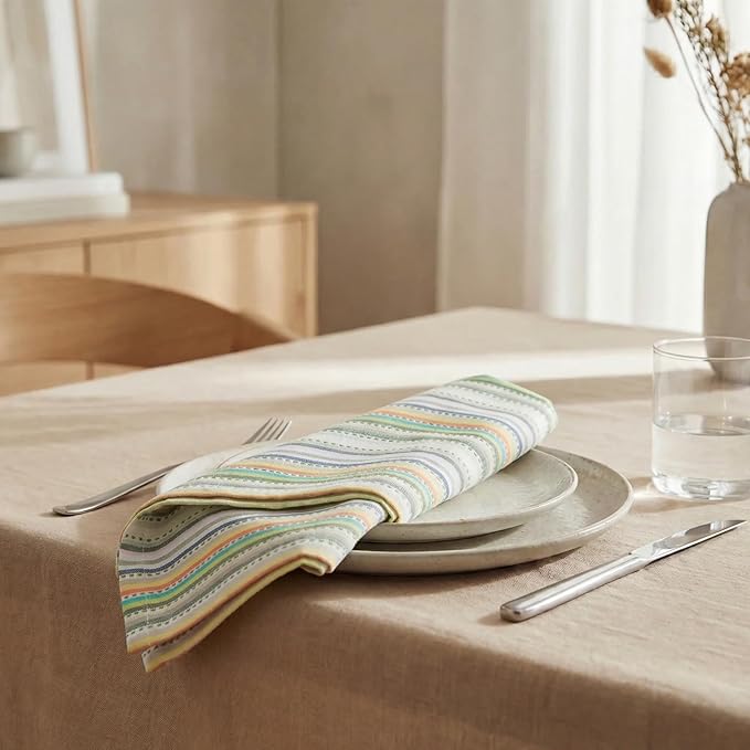 Urban Villa Cloth Napkins Set of 12 20x20 Inches 100% Cotton Napkins Cloth Washable Durable Reusable Absorbent Table Dinner Napkins Cloth for Hotel Lunch Restaurant Weddings Parties – Beige Stripes