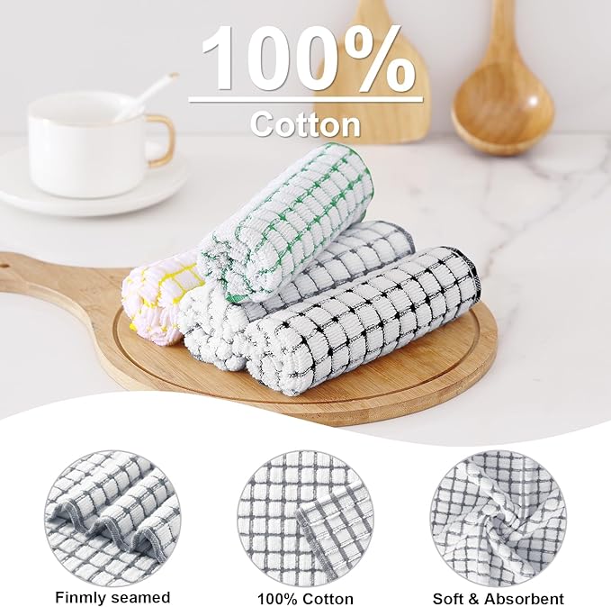 Kitinjoy Cotton 8 Pack Terry Kitchen Towels, 16 x 25 Inches Super Soft and Absorbent Dish Towels, Quick Drying Hand Towels for Kitchen Drying, Grey