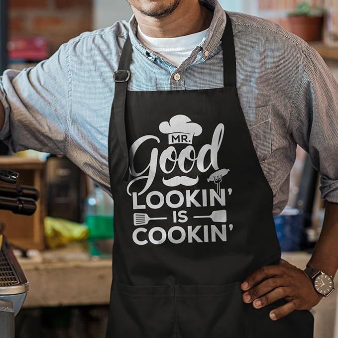 SANDJEST Men's Aprons with Pockets - Funny Aprons for Men BBQ, Kitchen, Cooking - Gifts for Birthday, Birthday