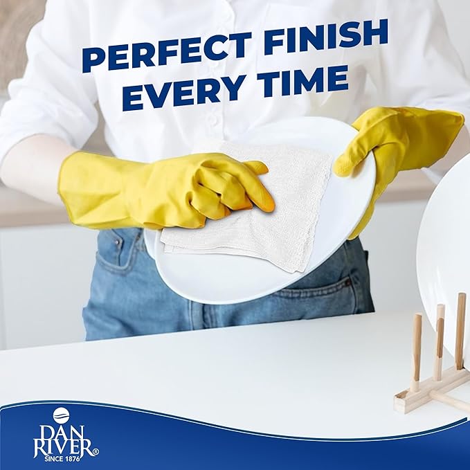 DAN RIVER 100% Cotton Bar Mop, 16x19 inches, Pack of 12, 350 GSM, White - Super Absorbent Multi-Purpose Cleaning Towels for Home, Bar, Kitchen, Restaurants, Mopping Floor, Offices, and Commercial Use