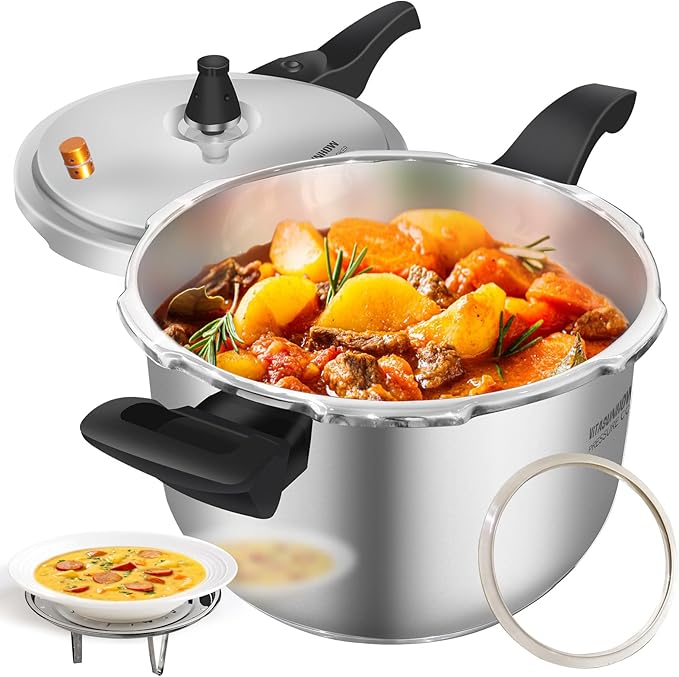 Stainless Steel Pressure Cooker with Steamer Basket, Faster Cooking and Safety Pressure Release (9-Liter)