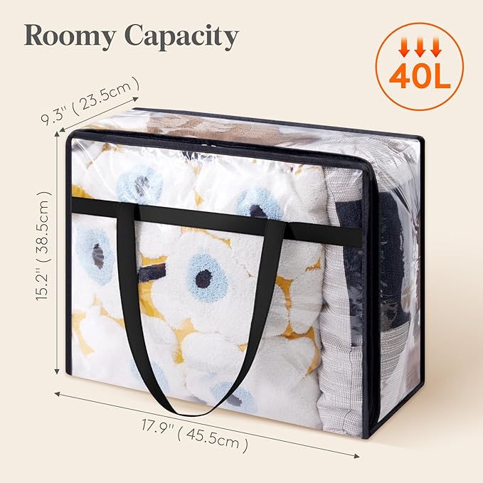 Lifewit 16 Pack Clear Clothes Storage Bags, 40L Plastic Blanket Storage Bag, Vinyl Foldable Moving Bags with Zipper, Closet Organizers and Storage Containers for Bedding, Duvet, Comforter