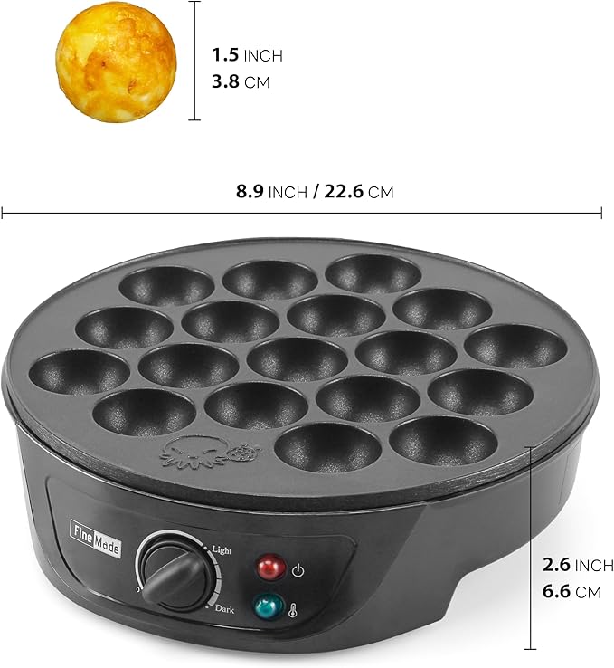 FineMade Takoyaki Maker Pan with Temperature Control, Tools and Recipes, Make 18 Japanese Octopus Balls at once, Easy to Use and Store