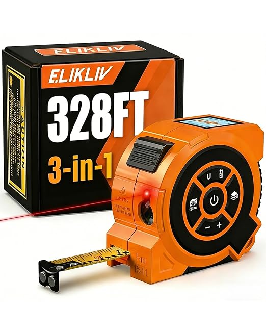 328Ft 3-in-1 Digital Laser Tape Measure Rechargeable Measuring Tool &16Ft Auto-Lock Tape Measure Movable Magnetic Hook with Area/Volume/Pythagorean, Ft/in/M/Ft+in for Construction;Woodworking;Home DIY