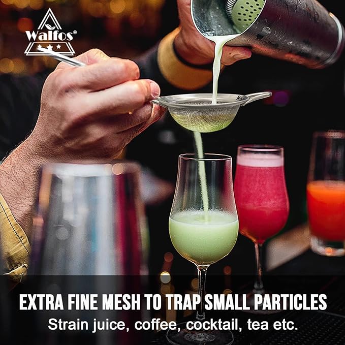 Walfos Mini Fine Mesh Tea Strainer, Stainless Steel Small Sifter with Sturdy Handle, 2.7 Inch Kitchen Metal Sieve for Tea, Coffee, Cocktail, Juice, Sugar and Spices