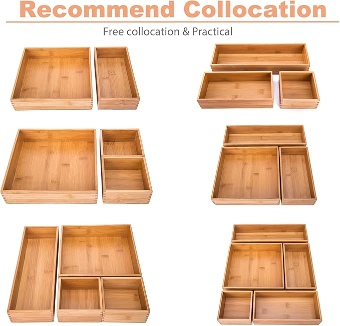 Bamboo Organizer Storage Boxes for Tabletop Bathroom Dresser Organizer Small Boxes, Bamboo 4"*4"