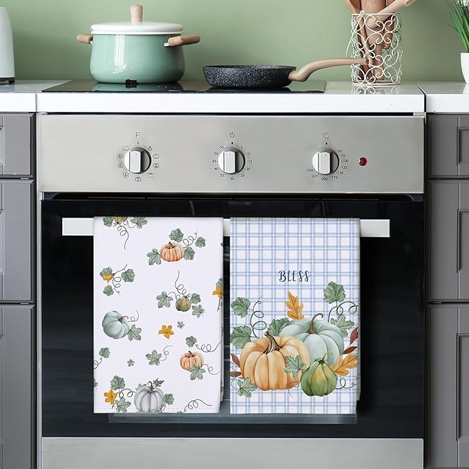 Pumpkins Tea Towels, Cotton Kitchen Towel 18.9 × 27.5 inch, Quick Drying Dish Cloth for Party Anniversary Holiday Decoration Housewarming Gifts