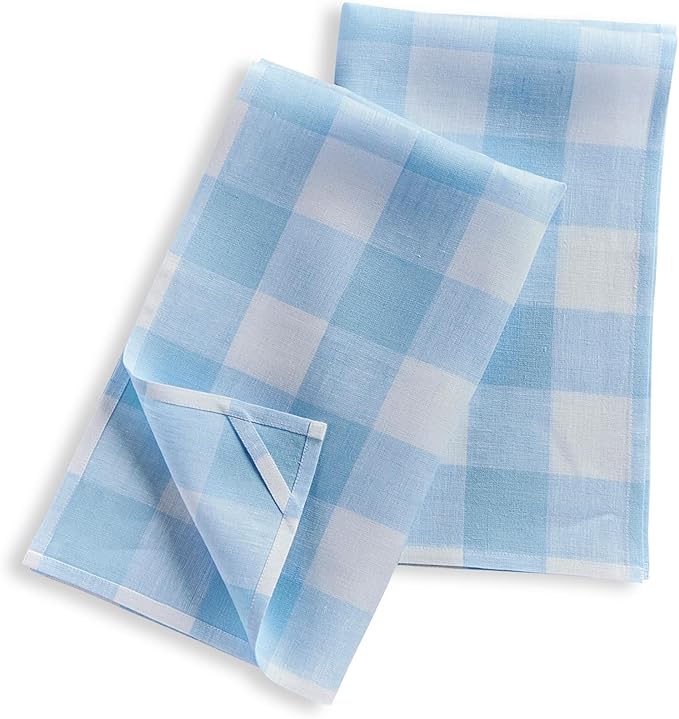 Solino Home Linen Kitchen Towels Set of 2 - Blue Bell 16.5 x 26.5 Inch - 100% Pure Linen Buffalo Check Kitchen/Tea Towels - Machine Washable and Handcrafted from European Flax
