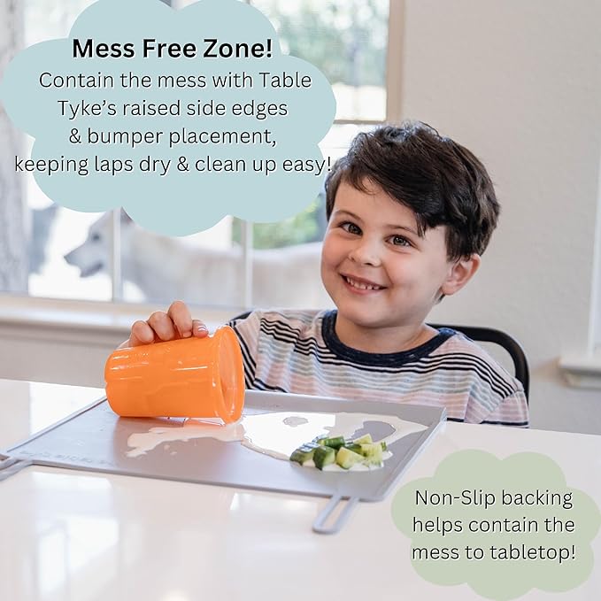 The Table Tyke Silicone Placemats for Toddlers with Patented Edge Bumper | Kids Placemats Non Slip Travel Ready | Baby Placemat BPA Free for Restaurant Dining Table | Sky Blue