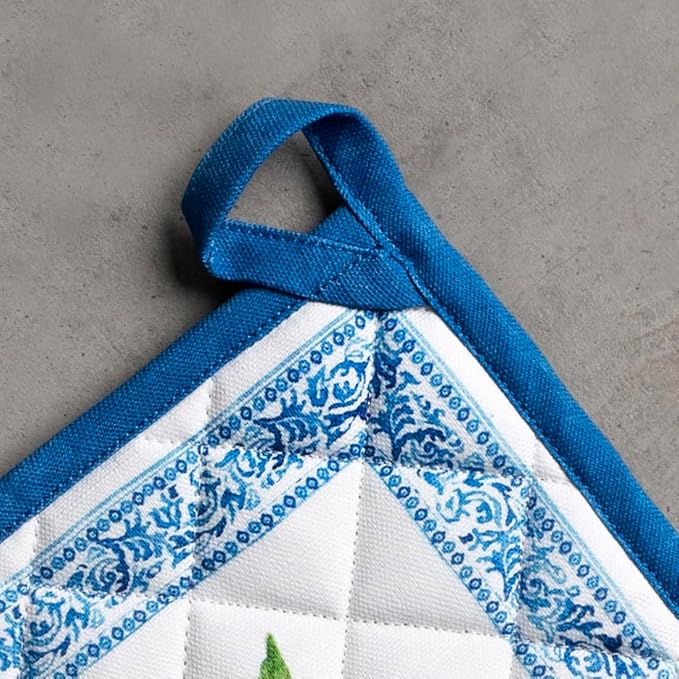 Maison d' Hermine Pot Holders 100% Cotton Heat Resistant Potholders 8" x 8" Hot Pads with Loop BBQ Cooking Baking Gifts for Mothers Day Handling Hot Pans Spring/Summer (Pack of 1, Cedrat)