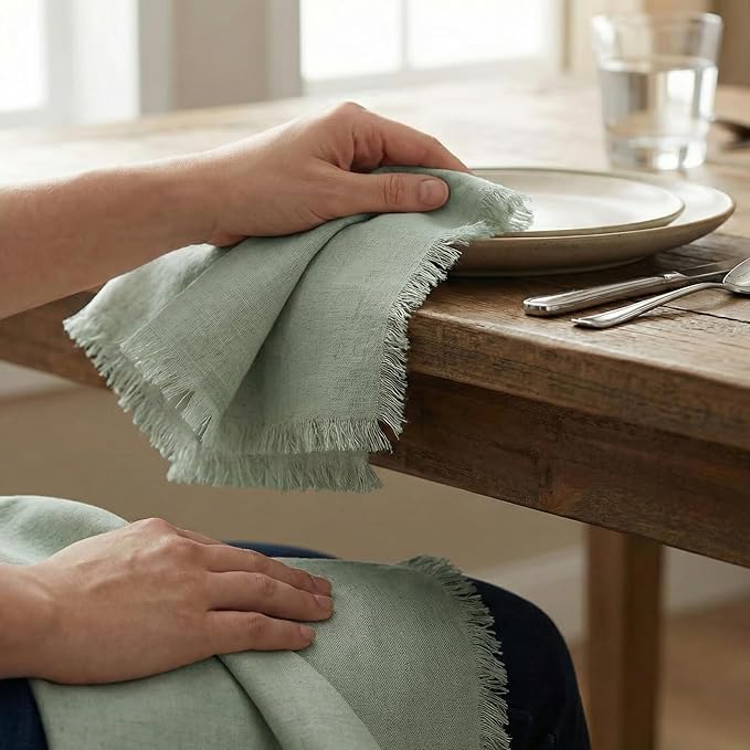 ACCENTHOME Teal Cotton Linen Napkin Set of 6 18x18 inch Dinner Napkins - Washable Soft Premium Hotel Quality Reusable Napkins Perfect Table Napkins for Family Dinners, Weddings & Everyday Use