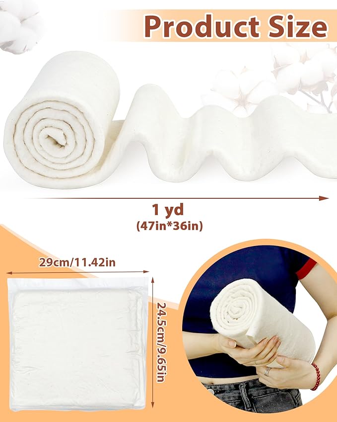 FIVEIZERO 100% Natural Cotton Quilt Batting–47Inchx1Yard Large Lightweight Batting Fabric,Quilting Batting by The Yard for Sewing,Crafts,DIY,Potholders,Backing,Wadding,Twin & King Size Quilt Projects