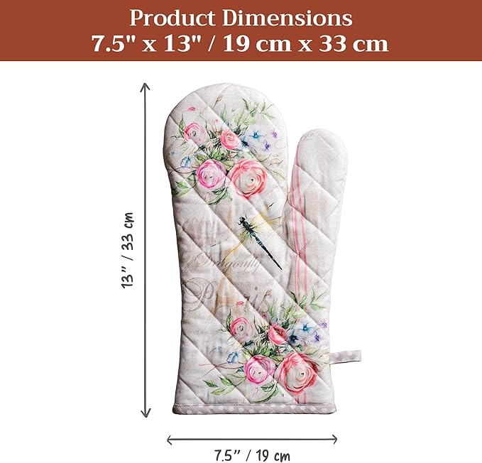 Maison d' Hermine Oven Gloves 100% Cotton Easter Oven Mitt Heat Resistant BBQ Cooking Gloves with Loop for Grilling, Microwave, Barbeque, Champ De Mars Spring/Summer (Oven Mitt (7.5''''x13''''))