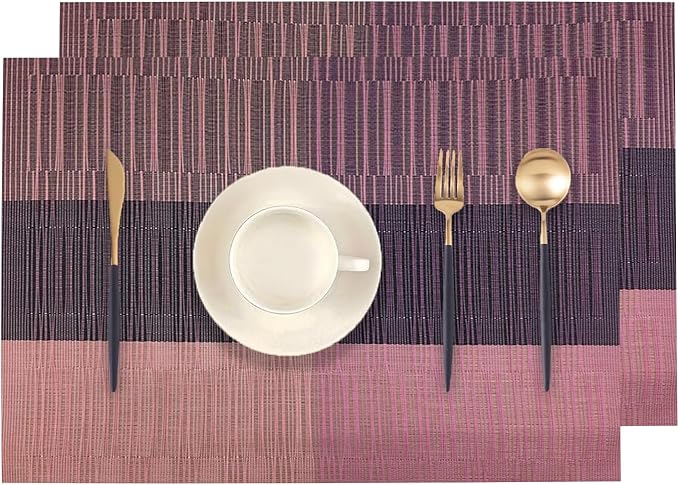 Brown Red Placemats Set of 2 - Heat Resistant Non-Slip Place mats for Dining Table, Washable Durable PVC Vinyl Woven Table Mats (Brown Red, 2)