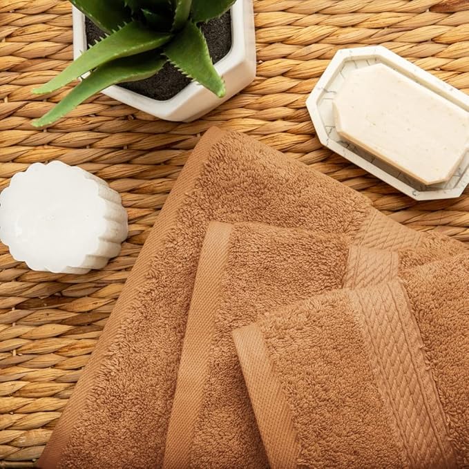 SUPERIOR Egyptian Cotton Pile 3 Piece Towel Set, Includes 1 Bath, 1 Hand, 1 Face Towel/Washcloth, Ultra Soft Luxury Towels, Thick Plush Essentials, Guest Bath, Spa, Hotel Bathroom, Rust