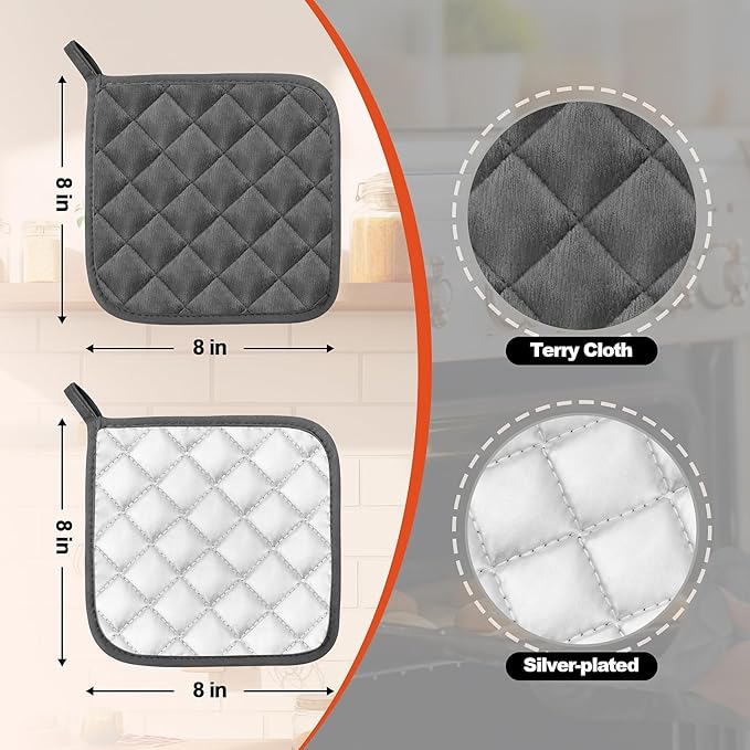5 Pack Pot Holders for Kitchen Heavy Duty Hot Pads, Hot Pads for Kitchen,8 Inch Square Potholders for Cooking, Baking & Grilling (Grey)