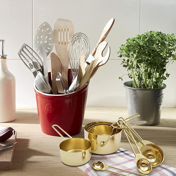 Gold Measuring Cups and Spoons Set of 8 pcs, Stainless Steel Measuring Cups and Spoons Set, 4 pcs Measure Cups, 4 pcs Measure Spoons For Cooking