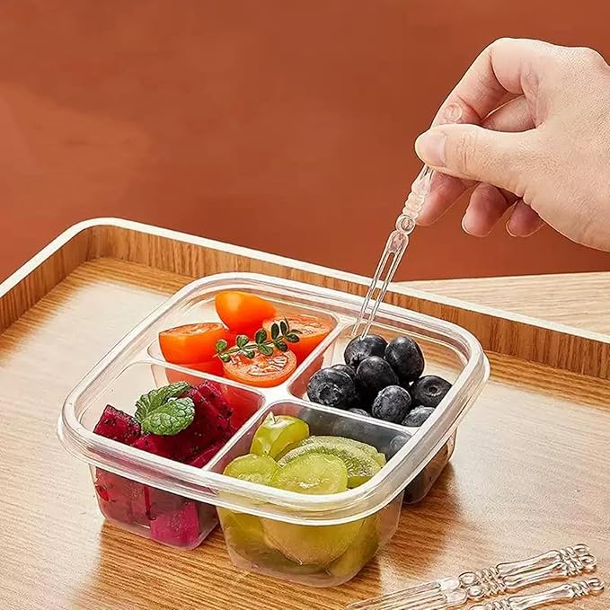 70 Pack Clear Bento Boxes 4 Compartment, Disposable Lunch Snack Containers with Lid, Food Storage Meal Prep Divided Containers with 200 pcs Fork for Camping, Lunch, Work, Travel