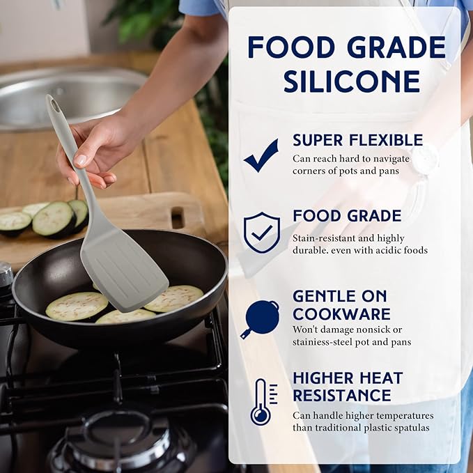 Lallisa 2 Pcs Extra Large Silicone Turner Heat Resistant Nonstick Silicone Spatulas Pancake Spatula Flexible Cooking Flipper Wok Spatula for Cooking Utensils for Kitchen Baking Stir Fry Pancake Egg
