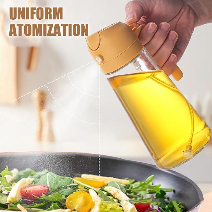 2 in 1 Oil Dispenser and Oil Sprayer,Oil Dispenser for Kitchen Spray,470ml Olive Oil Bottle,Cooking, Kitchen, Salad, Deep frying, Vinegar, Barbecue Spray Bottle (black)