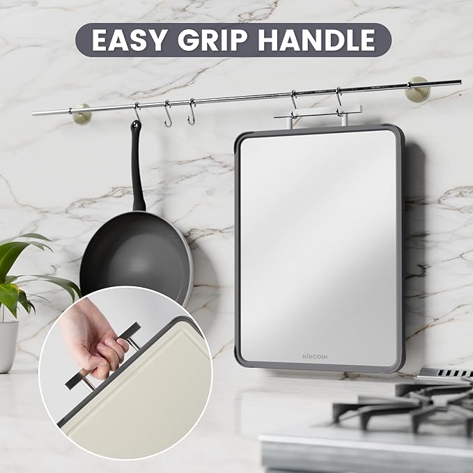 Kikcoin 17"×11" 304 Stainless Steel Cutting Boards for Kitchen, Food Grade BPA-Free Double Sided Cutting Board, Extra Large Non-Toxic Chopping Board for Meat, Vegetables, Cheese & Charcuterie, Beige