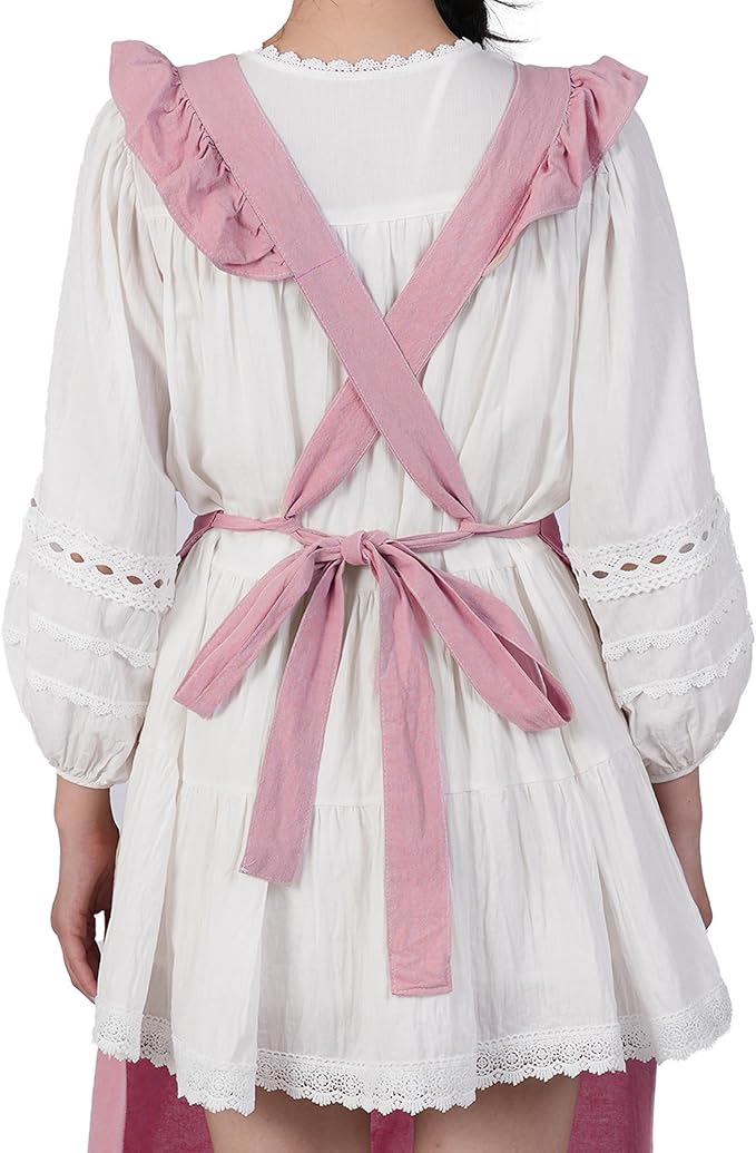 Aoomzoon Vintage Aprons for Women with Pockets Cute Lace Ruffle Adjustable Apron for Cooking Kitchen Baking Gardening