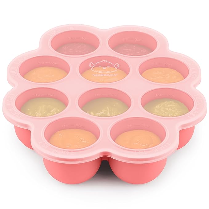 KeaBabies Silicone Food Freezer Trays with Lid, 2oz x 10 Pods Baby Food Storage Containers, Easy Puree Meal Prep, Breast Milk Silicone Freezer Molds, Dishwasher, Microwave Safe, BPA-Free (Blossom)