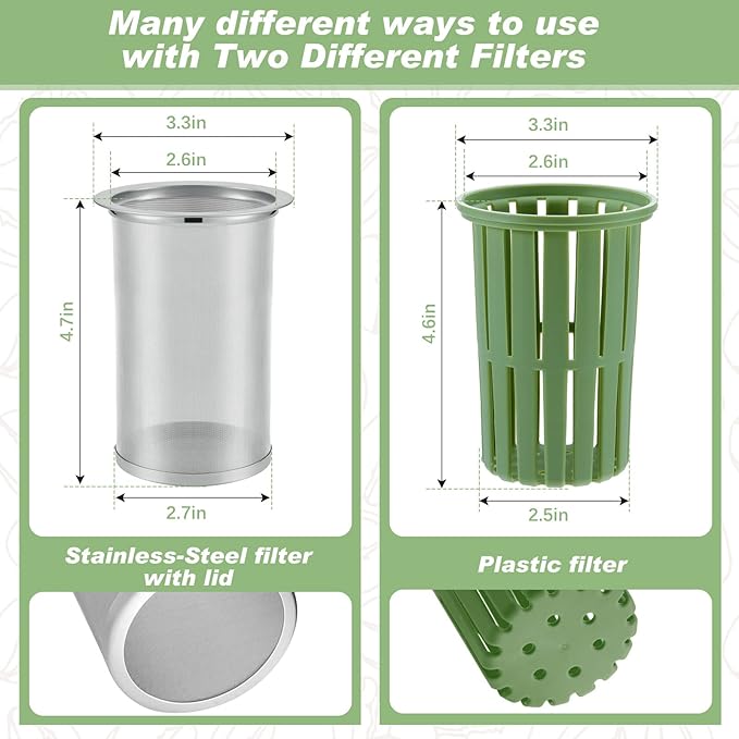 Gerrii 2 Pcs Cold Brew Maker, 1 Gallon Plastic Beverage Dispenser with 2 Filters, Drink Dispenser for Fridge, Cold Brew Pitcher with Spigot, Container for Juice, Water, Tea(Green)