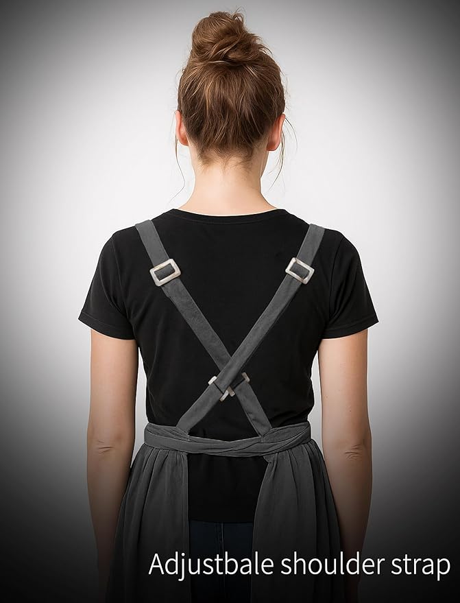 Pinknoke Vintage Pinafore Apron Dress for Women with Pockets Cute Floral Chef Aprons for Kitchen Cooking Baking Gardening