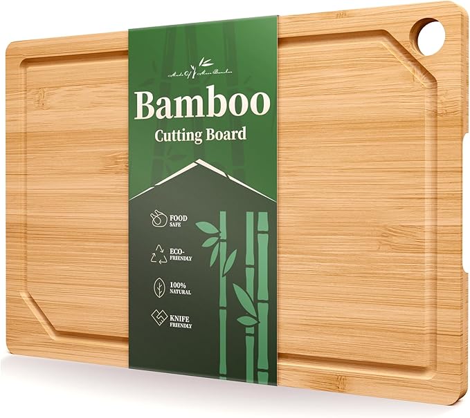 Kitsure Bamboo Cutting Board - Multi-Sizes Wooden Cutting Boards for Kitchen, Convenient Kitchen Essentials with Deep Juice Grooves， Cutting Board for Chopping & Serving, Large, Natural