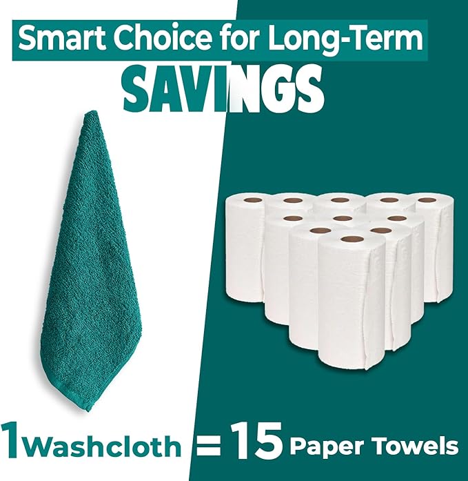 DAN RIVER 12 Pack Wash Cloths for Showering [12x12] - 100% Cotton Washcloths Premium Quality Flannel Face Cloths for Bathroom, Highly Absorbent and Soft Feel Wash Clothes, Teal