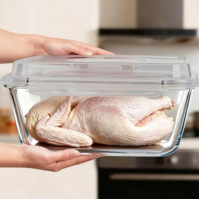 220oz/6500ml/28cup Extra Large Glass Storage Containers with Airtight Lid - Borosilicate Large Glass Food Storage for Rotisserie Chicken, Turkey - XL Big Glass Soup Bowls Freezer to Oven Safe