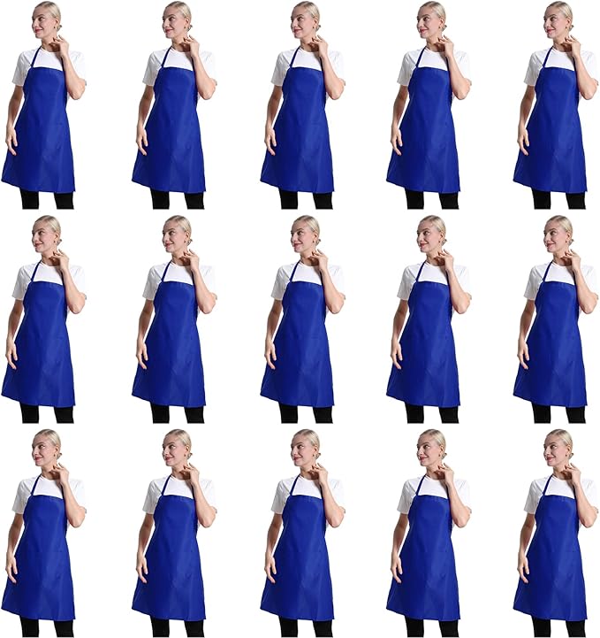 Total 15 PCS Dark Blue Bib Aprons Bulk for Women Men with 2 Front Pockets(Dark Blue-15pcs)