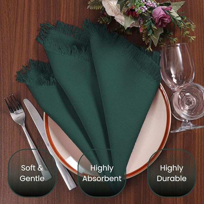 Cloth Dinner Napkins 100% Cotton Set of 6 - Soft Durable Reusable Napkins - Perfect for Dining Weddings Parties Holidays Christmas and Everyday Use - Large 20x20 Inch Cloth Napkins Green