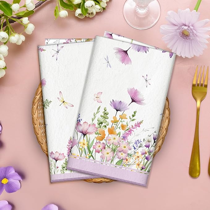 Spring Floral Butterfly Microfiber Kitchen Towels, Soft Absorbent Summer Hand Towel 15.7 × 23.6 inch, Thick Dish Cloth for Party Anniversary Holiday Decoration, Housewarming Gifts for Mom