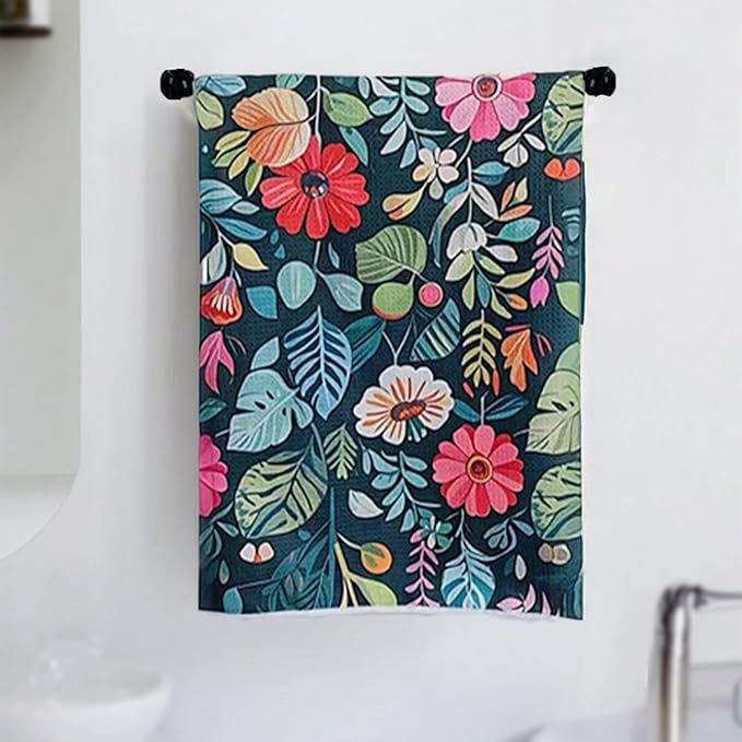 18” x 30” Highly Absorbent Kitchen Towels, Quick Dry Microfiber Tea Towel, Dish Towels for Kitchen Drying, Ultra Soft Premium Hand Towels (Flowers)