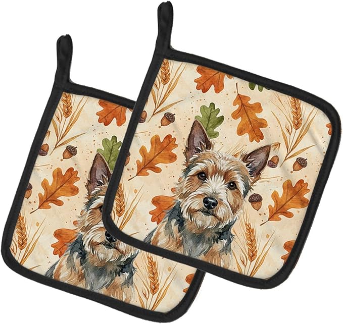 Caroline's Treasures Norwich Terrier Heirloom Fall Pair of Pot Holders Pair 7.5x7.5 Quilted Insulated Hot Pads Decorative Kitchen Gift Made in USA