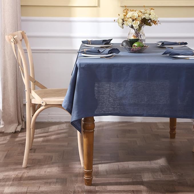 Simple&Opulence Textured Tablecloth 100% Linen Table Cloth, Kitchen Dinning Tabletop Decoration, for Outdoor and Indoor Use (Classic Blue, 60"×104")