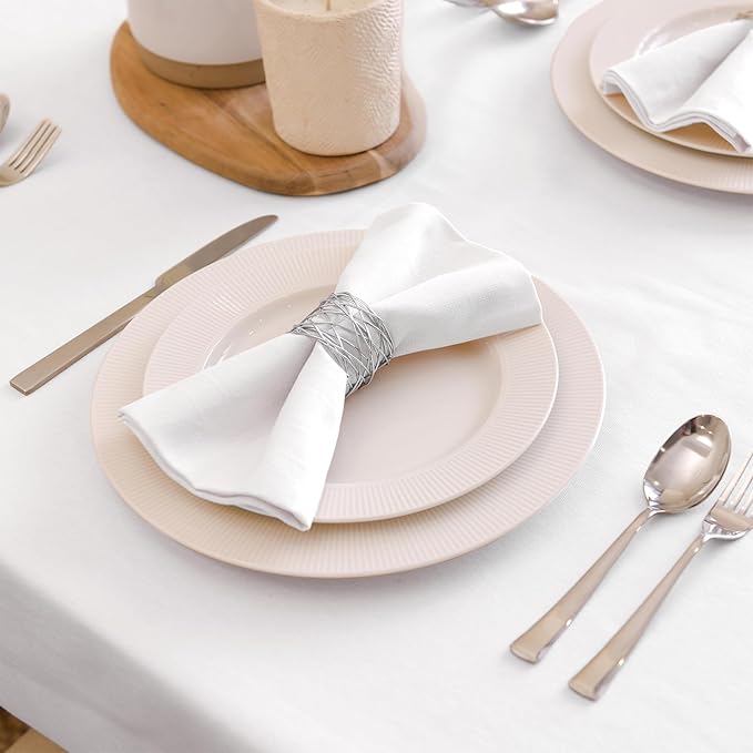 Encasa XO White Cloth Napkins Set of 6, 17"x17" | Solid Color Cotton Dinner Napkins | Washable & Reusable Wedding Napkins for Holiday Dinners, Party, & Everyday Table Decor