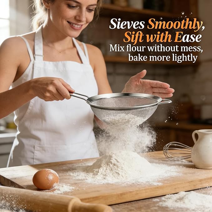 Anaeat Fine Mesh Strainers - Premium Stainless Steel Colander Sieve Sifters, with Durable Mesh and Sturdy Handle, Excellent for Sifting Dry ingredients, Flour, Pastas, Rice, Tea (2.8"+4.73"+7.09")