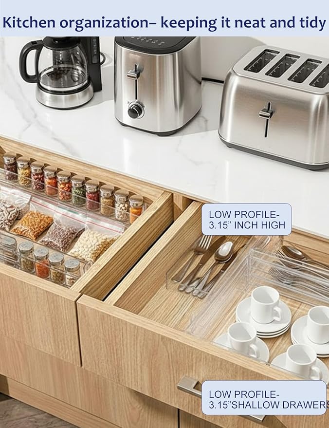 Clear Drawer Dividers with Non-Slip Adhesive, 5 Pack Adjustable Drawer Dividers for Clothes & Makeup, 3.15" Deep Plastic Drawer Separators for Dresser, Baby Nursery & Bathroom Cabinet