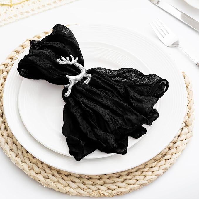 100 Pack Black Cheesecloth Napkins Washable 21x21 Inches Black Cloth Napkins Set of 100 Dinner Table Napkins for Wedding Rustic Boho Cotton Gauze Summer Bridal Baby Shower Party Table Decor